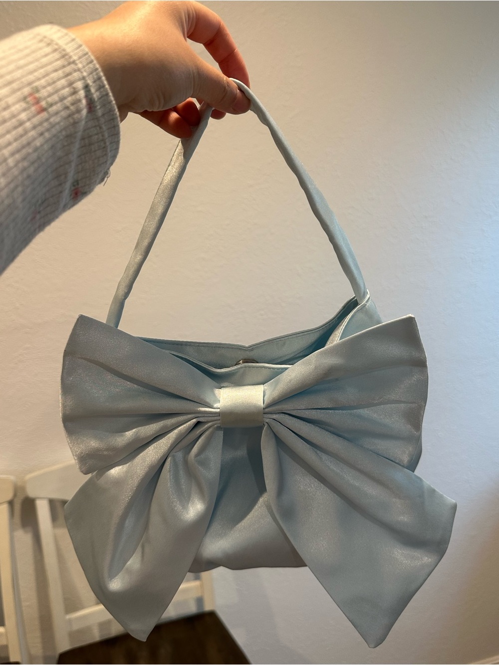 Light Blue Satin Bow Handle Women's Handbag